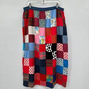 Vintage 60s‎ Handmade Patchwork Maxi Skirt 36" Waist Square Quilt Pattern Medium